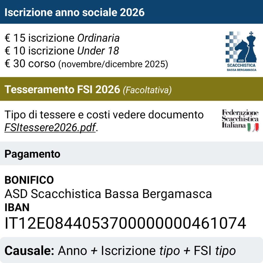 Tesseramento 2026 - Circolo di Scacchi Bergamo e Provincia