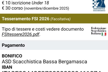 Tesseramento 2026 - Circolo di Scacchi Bergamo e Provincia
